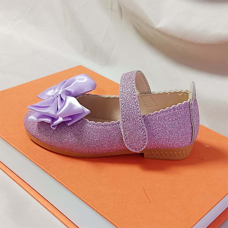 Girls' Single Shoes Real Video, New Children's Princess Shoes, Shiny Leather Bow Flat Shoes Sizes 21-36