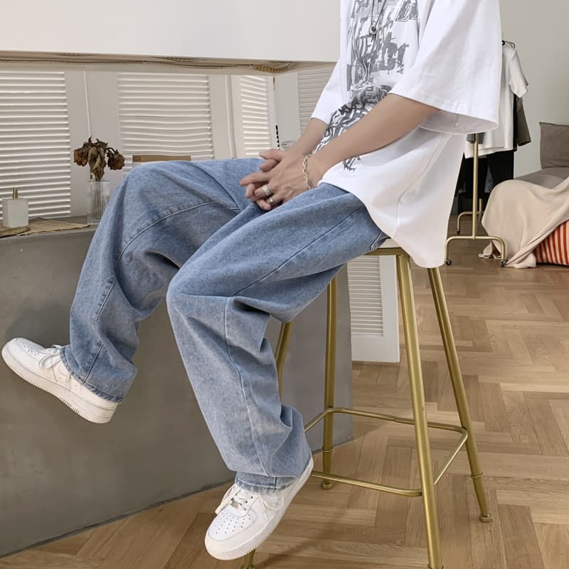 Men's Spring/Autumn Jeans, Trendy Loose Fit Cargo Pants, Ins Style, Hong Kong Hip-Hop, Daddy Style, Floor-Length Pants