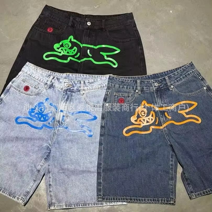 American street hip-hop washed flying dog print denim shorts men cross-border direct sales high-street casual five-seventh shorts trendy