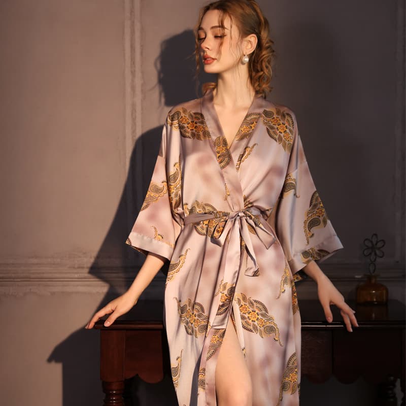 New Satin Robe Nightgown for Women Summer Thin Sexy Ice Silk Dressing Gown Spring and Autumn Bridal Nightgown Bathrobe Pajamas