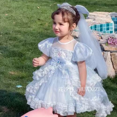 Summer girls' Elsa princess dress children's summer baby dress children's princess dress performance dress with veil