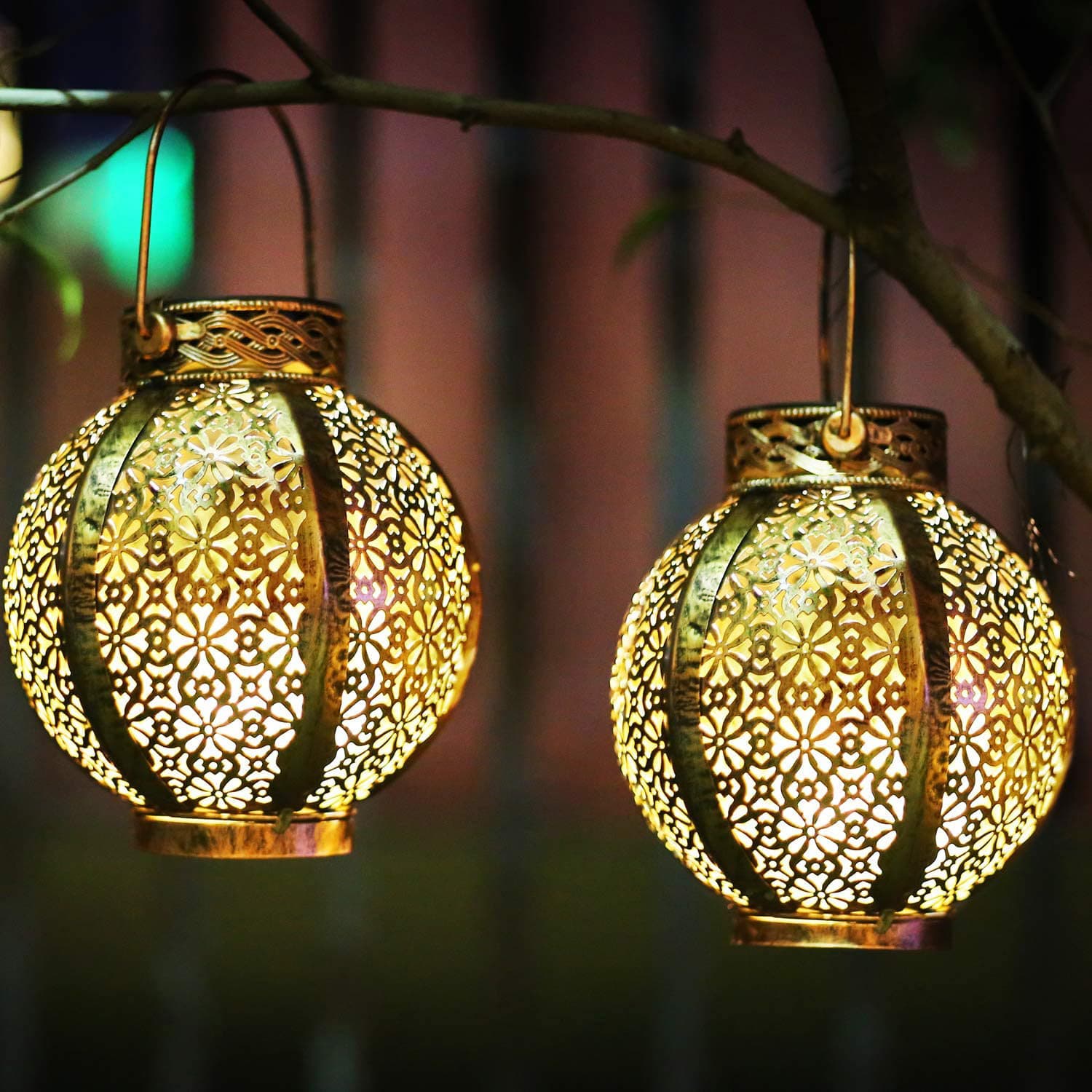 New Cross-Border Product Solar Iron Art Hollow Lantern Chrysanthemum Solar Projection Light Garden Yard Decorative Hanging Lamp