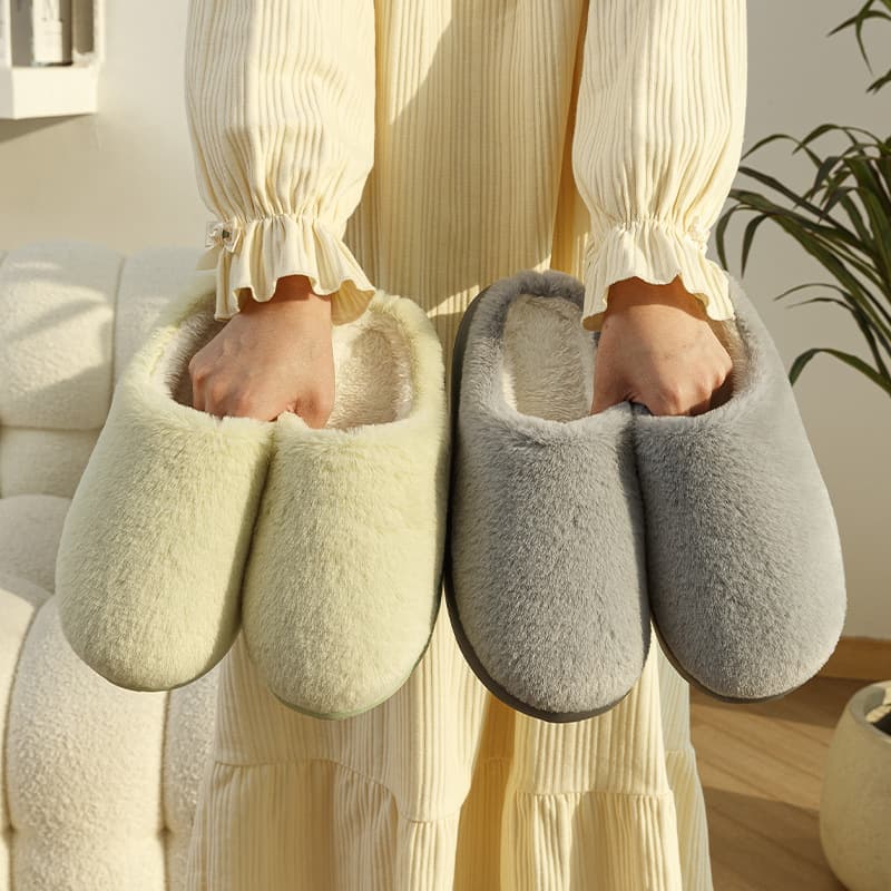 Bedroom Home Warm Soft Sole Maternity Shoes, Comfortable Plush Minimalist Solid Color Women's Cotton Slippers, Autumn/Winter Anti-Slip