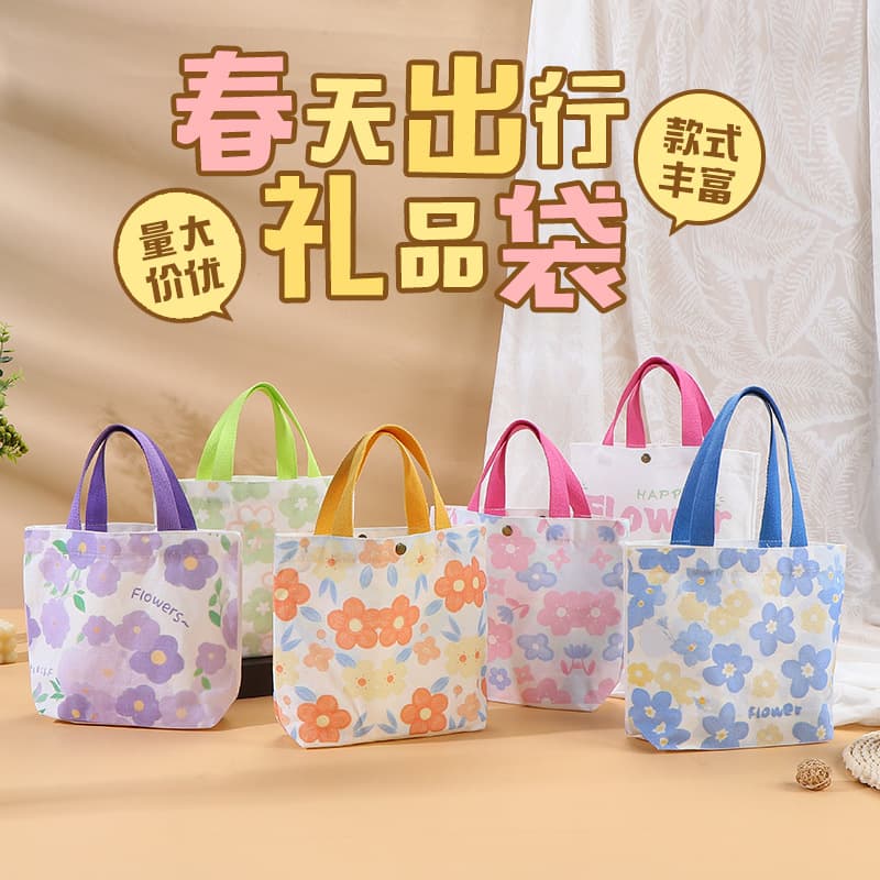 In Stock Small Fresh Floral Canvas Bag for Female Students, Portable Small Hand-Carry Lunch Bag, Tote Bag, Gift Bag