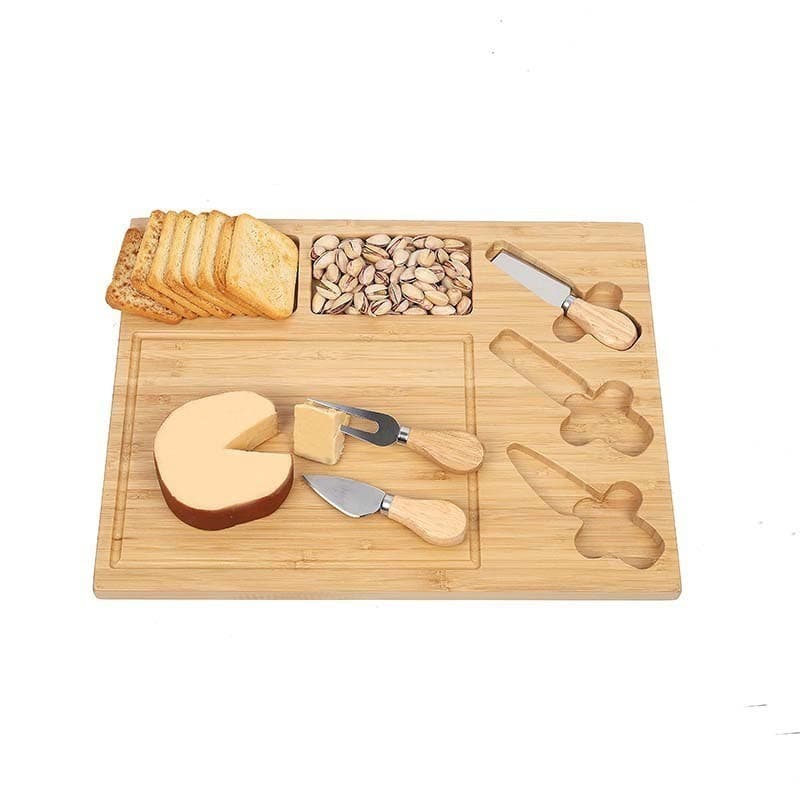 Rubber Wood Cutting Board Kitchen Baking Board Cheese Board Knife Set Home Solid Wood Pizza Board Cheese Knife