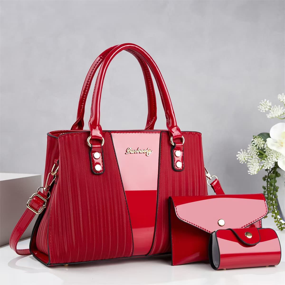 3-Piece Mother-Daughter Bag Set, Patent Leather Versatile Handbag, Everyday Shoulder Bag, Casual Fashion Crossbody Bag, Cross-Border Bags