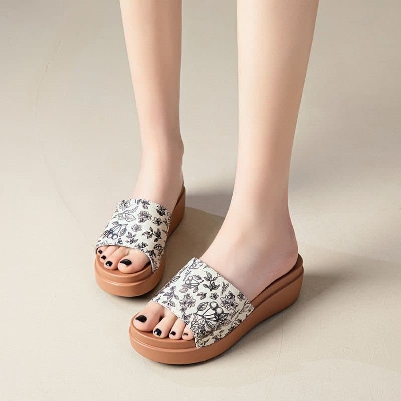 Thick-soled ethnic style waterproof slippers for going out, platform slippers, fashionable rest summer national style new heightening slippers for women