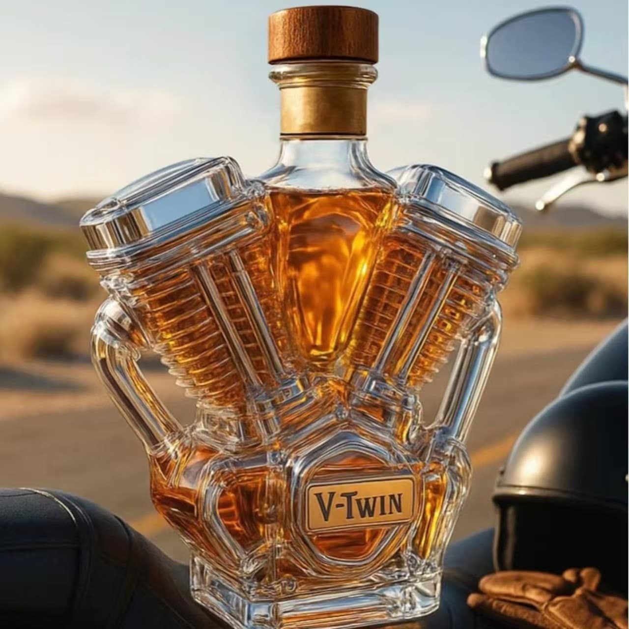 Independent Site New Product V-Twin Whiskey Bottle, Craft Engine-Shaped Liquor Bottle for Whiskey