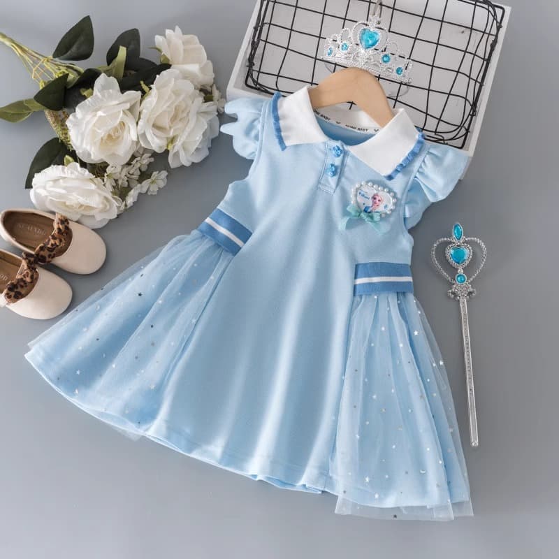 Girls Elsa Princess Dress Summer 2024 New Children's Summer Dress Fashionable Skirt Baby Summer Dress Elsa