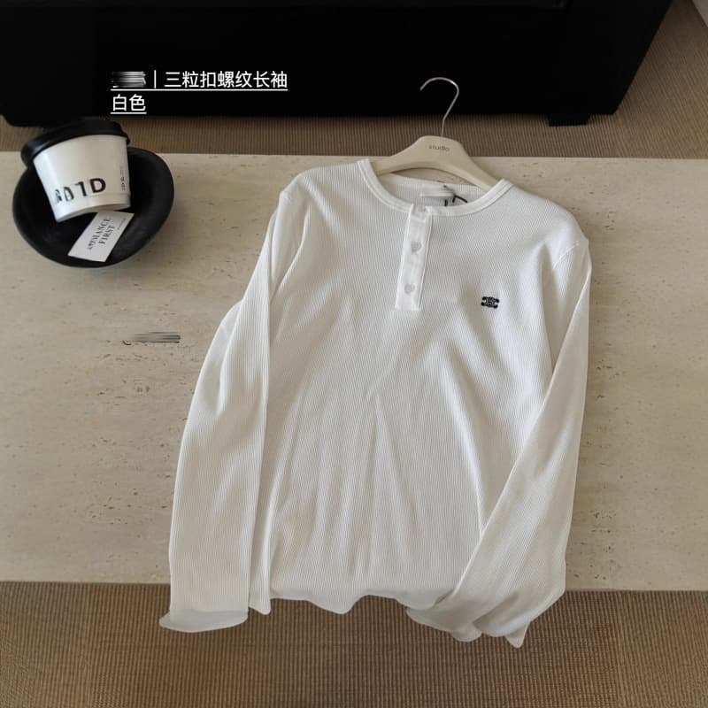 CE25 Autumn/Winter New Style Simple Versatile Triumphal Arch Embroidery Round Neck Ribbed Long-Sleeve Top