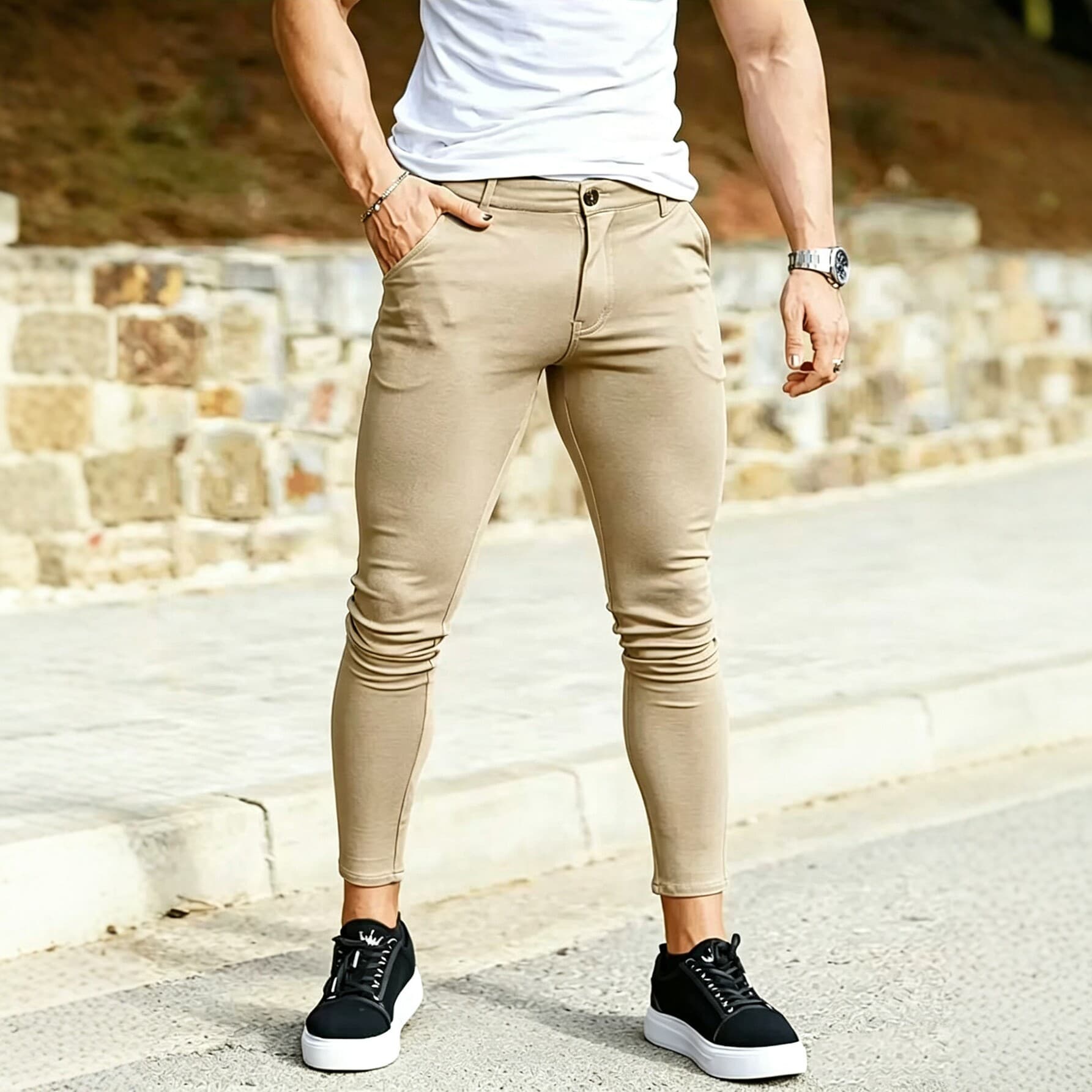 Cross-border new men's slim stretch casual pants solid color nine-point pants Korean style trendy small-leg pants