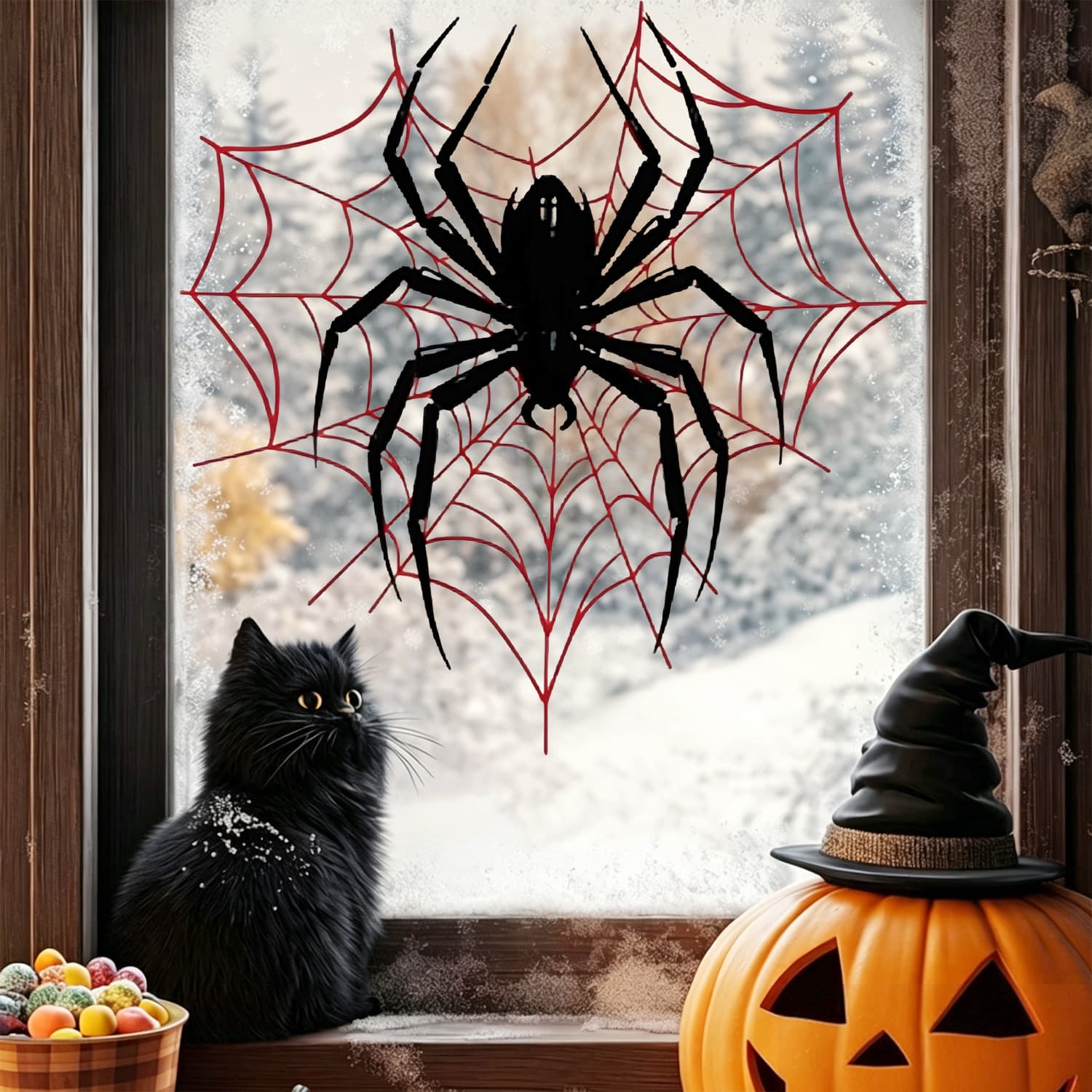 Xinuo JDT-A820 Halloween Black Spider Window Sticker, Adhesive-Free, Removable, Static Decal for Kids Room and Living Room Glass