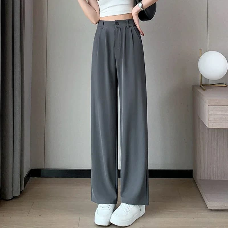 New Summer Cross-Border Fashion Niche Design Straight-Leg Casual Pants for Women, Loose Wide-Leg Retro Versatile Trousers