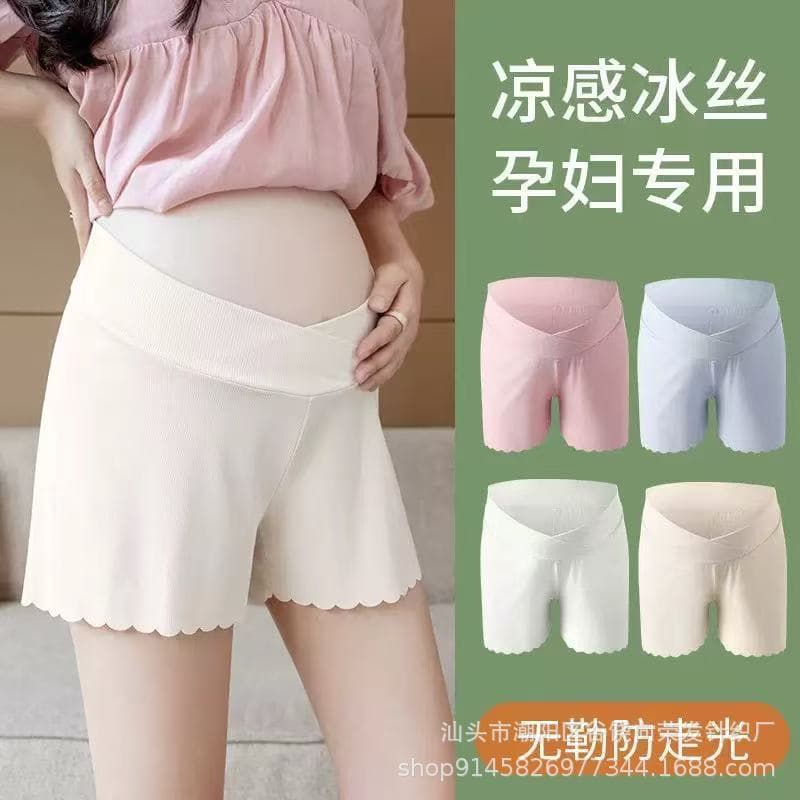 Maternity safety pants to prevent exposure, summer leggings, large size outer wear, maternity pants, ice silk shorts, summer outer wear