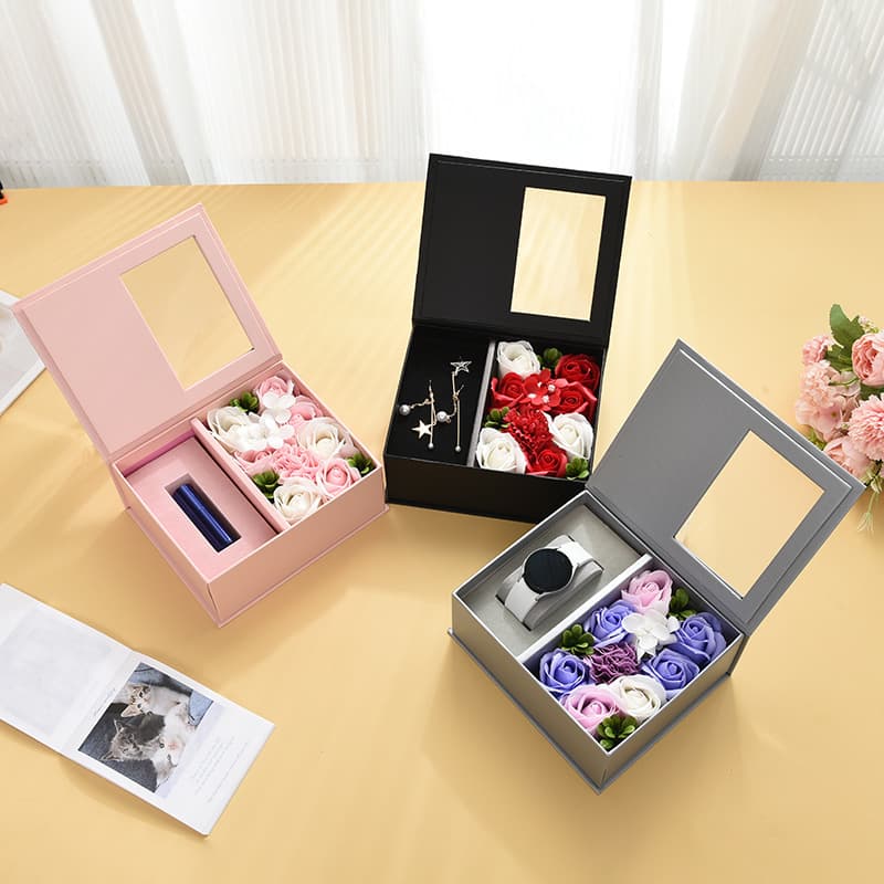 Transparent Rose Flower Lipstick Packaging Box Creative Soap Flower Jewelry Gift Box Birthday Present Box Open Window Design