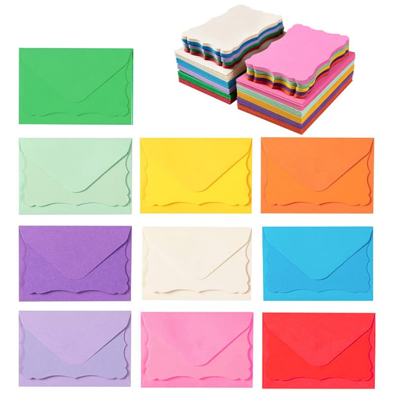 Simple solid color greeting card envelopes cross-border bestseller colored wave-edge handwritten cards invitation Western envelope sets