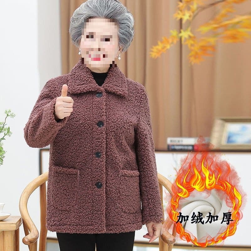 Autumn and winter lamb wool coat, elderly women's fur-integrated mother's wear, plus-size grandma's pellet fleece coat.