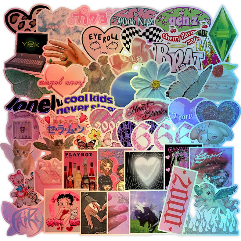 50 Sheets Laser Small Fresh Ins Style Non-mainstream Stickers for Luggage, Scrapbooking, Stationery, Kids, Cars