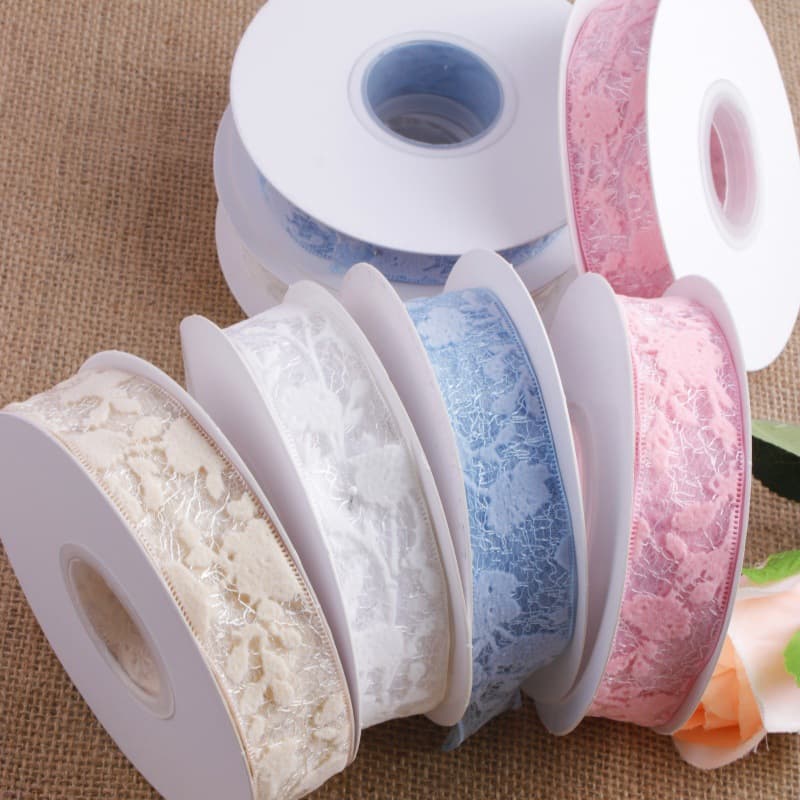 2.5cm Hollow-out Printed Lace Ribbon, Premium Flower Packaging Material Wholesale, Snowflake Double-layer Mesh Ribbon, Hair Accessories