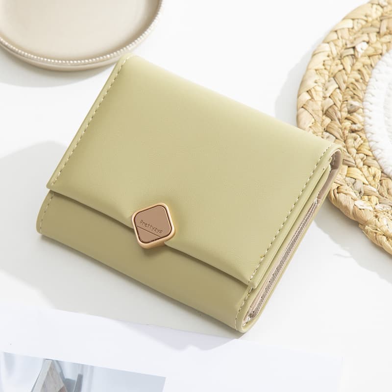 Cross-border Trade Women's Short Wallet Solid Color Buckle Versatile Multi-card Slot Student Tri-fold Bag Multi-card Slot Clutch
