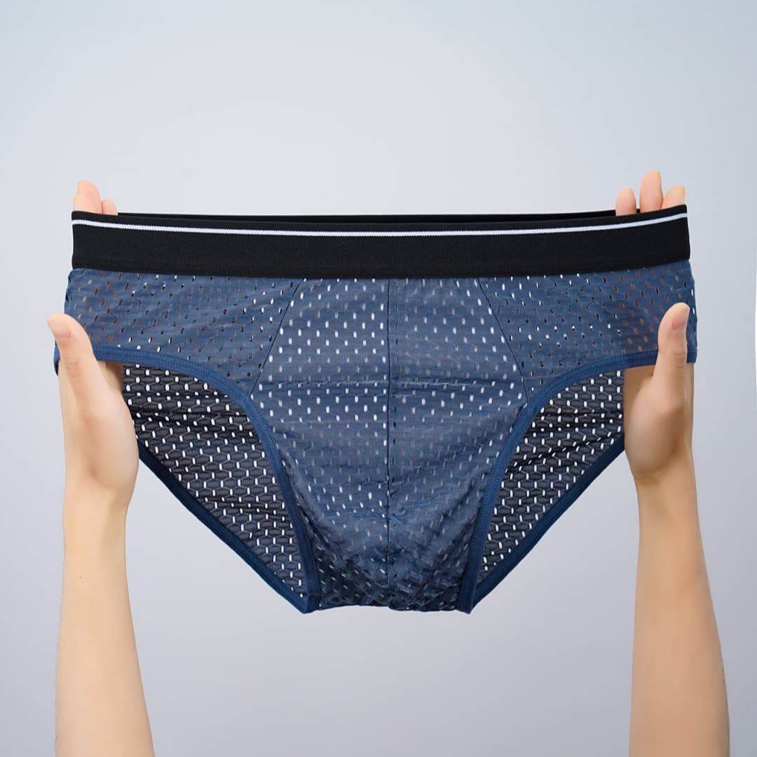Summer Thin Mesh Ice Silk Breathable Men's Underwear, Cotton Crotch Lining, Double-Layer Large Mesh Hollow Youth Boxer Briefs