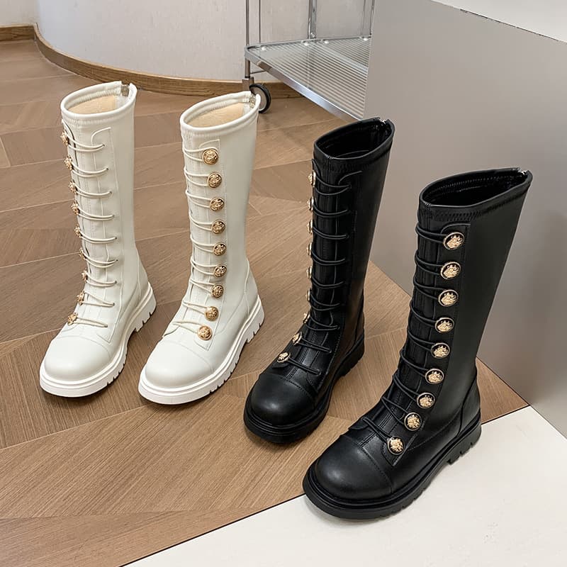 Girls' Children's Long Boots, 2025 Spring and Autumn New Style, Big Kids' Runway Martin Boots, Single Boots, Girls' High Tube Leather Boots