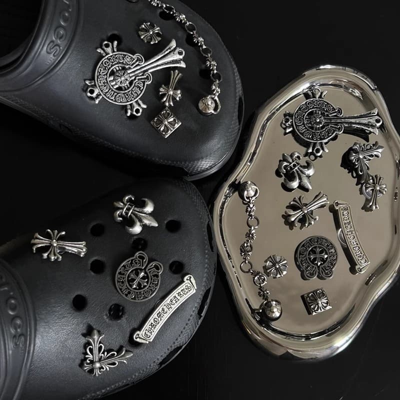 Alloy DIY Chain Shoe Charms for Crocs, Retro Dark Style Heavy-Duty Shoe Buckles, Detachable Shoe Accessories for Beach Sandals