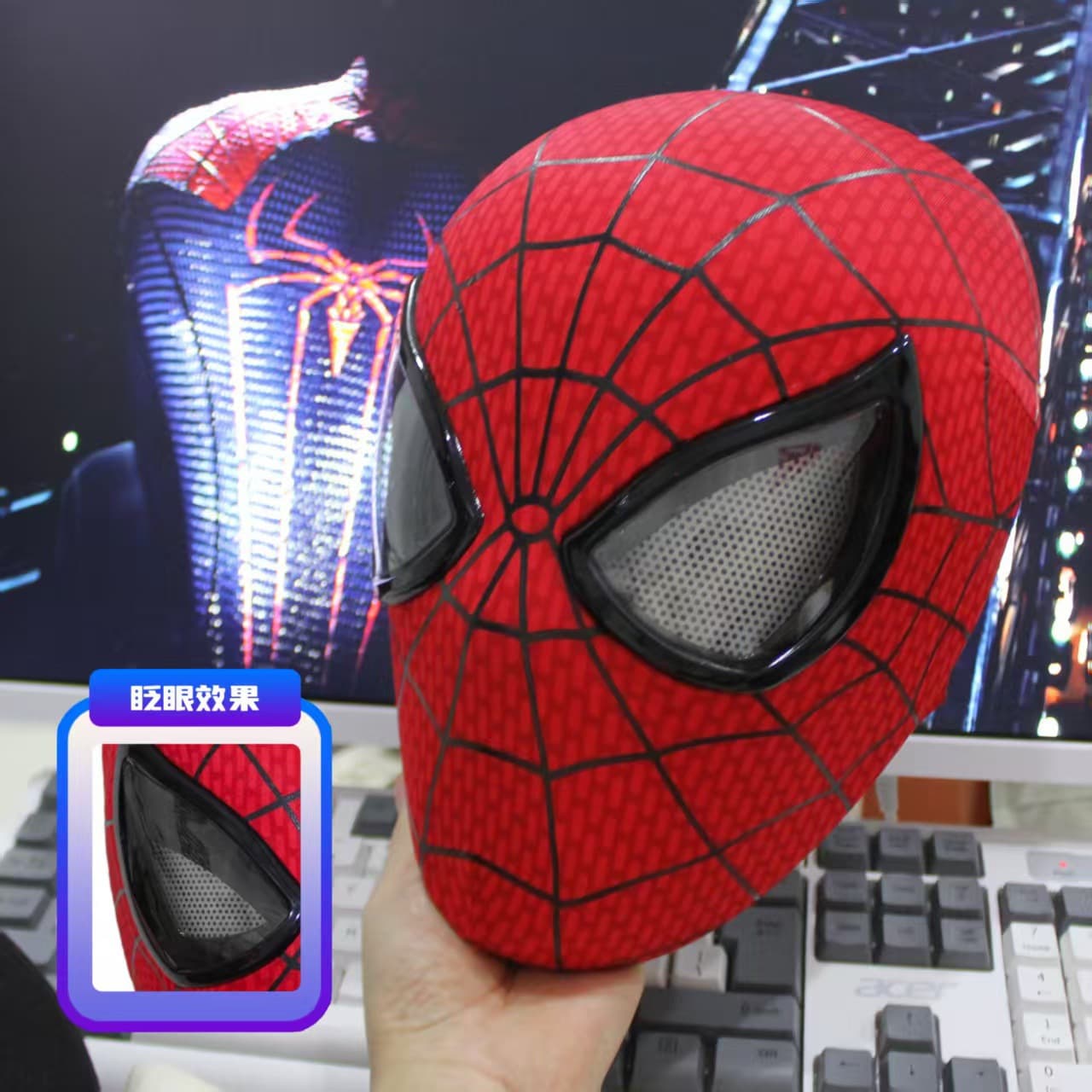 Cross-border new Spider-Man headgear with blinking light-emitting three-dimensional strips cos mask mask Halloween