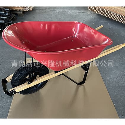 Custom manufacturer producing 120L large-capacity garden wheelbarrow with wooden handle, single-wheel hand-push dump cart for export