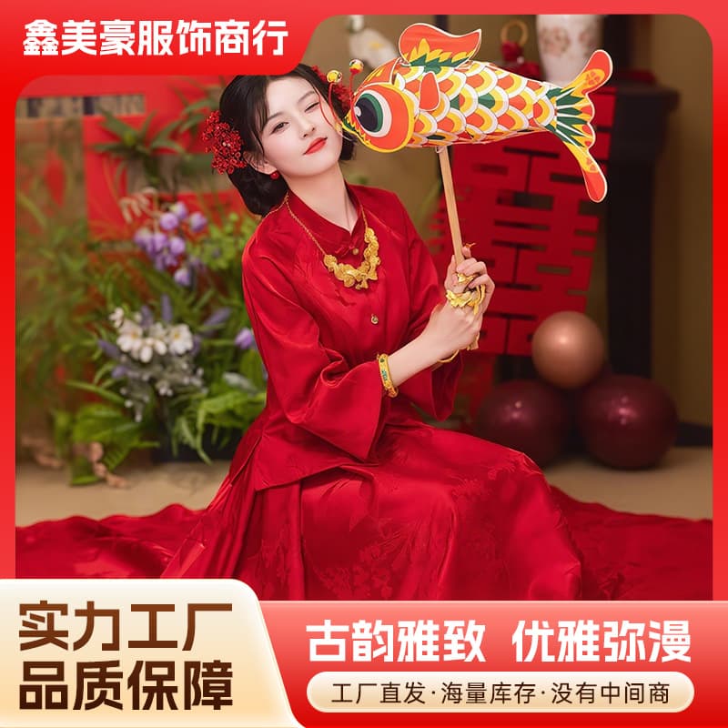 Wedding Engagement Red Dress Skirt Wholesale Improved New Chinese Style Xiuhu Jacket and Skirt Two-Piece Set Toast Dress