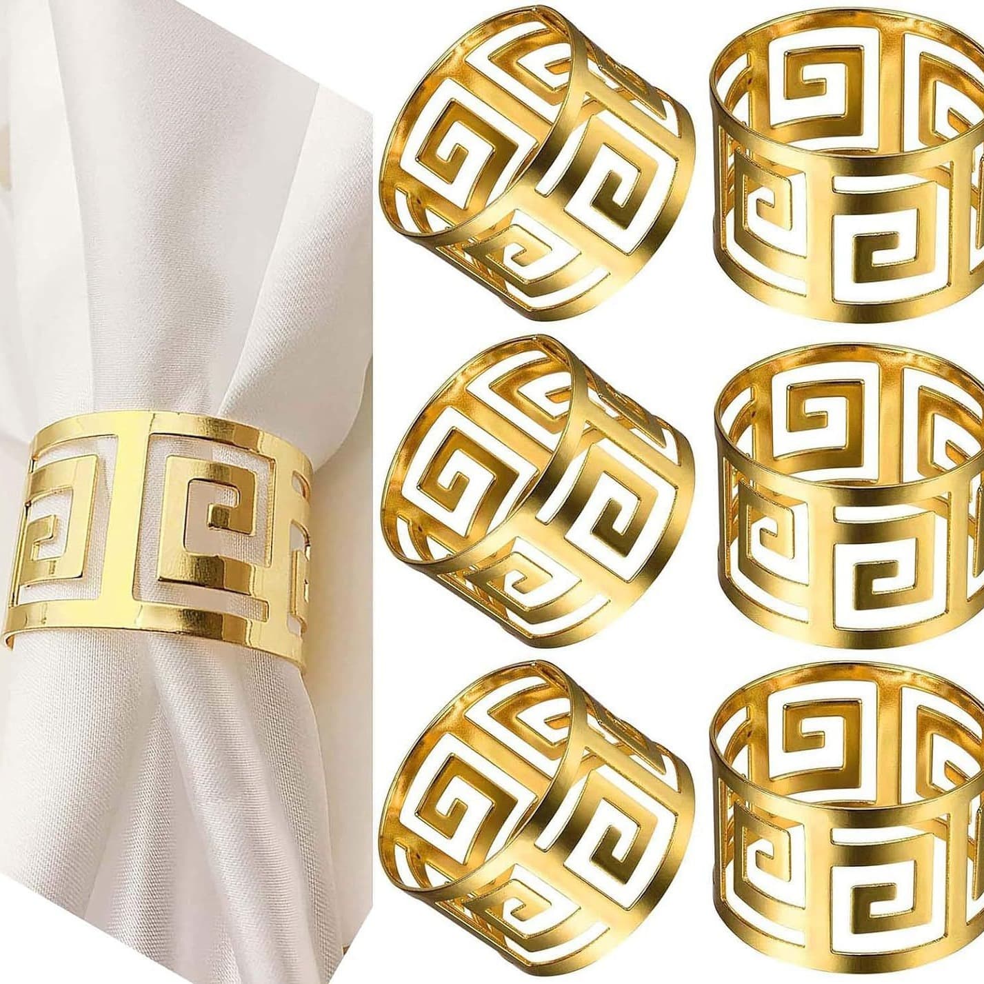 Cross-border minimalist gold napkin ring with hollow metal design, wedding table decoration, cloth napkin holder