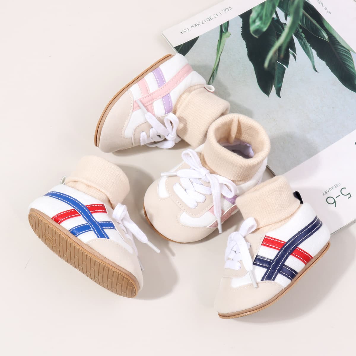 Spring/Autumn New Infant Shoes 0-1 Year, Sock-Shoe Integrated Soft Rubber Sole, Lace-Up Non-Slip Walking Shoes That Won't Fall Off, Model BXC4234