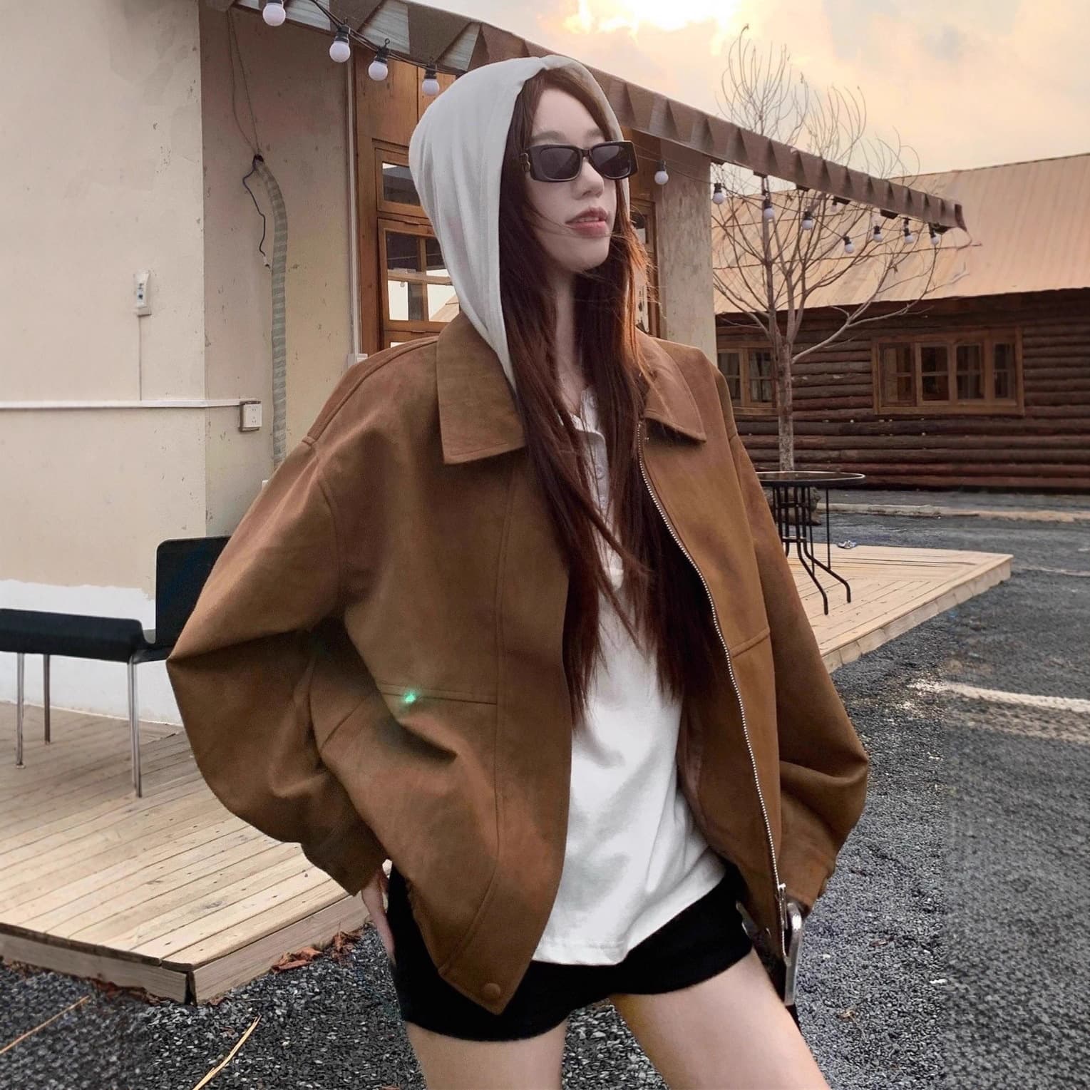 Maillard Retro Imitation Suede Long Sleeve Jacket Women's 2026 Autumn New Loose Lapel Casual Motorcycle Jacket
