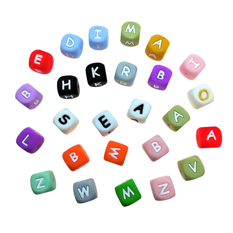 Baby products silicone 12mm alphabet beads DIY pacifier chain teething alphabet beads factory wholesale