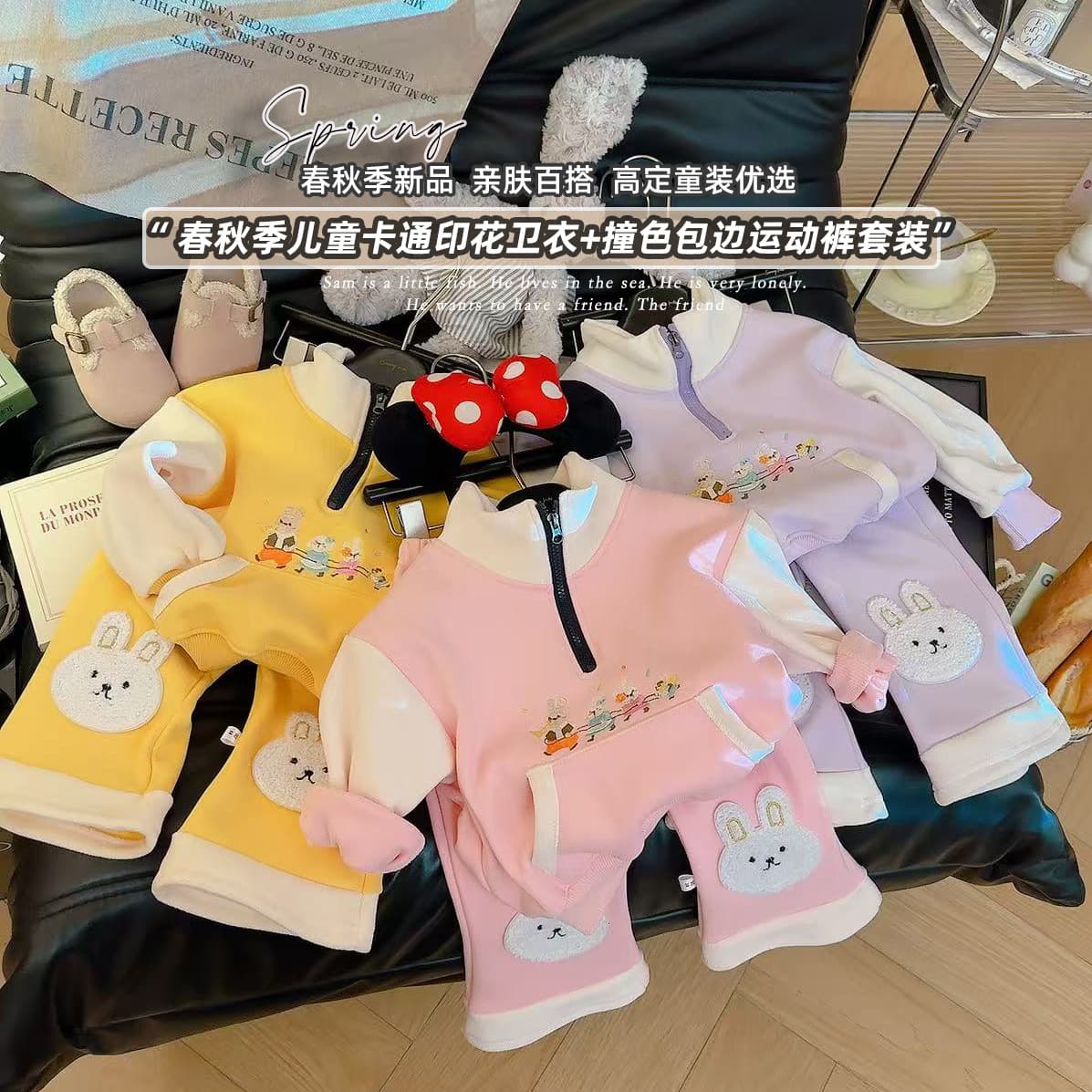 Girls sweatshirt winter suit 2025 new style baby girl children's velvet thickened casual western style two-piece set wholesale