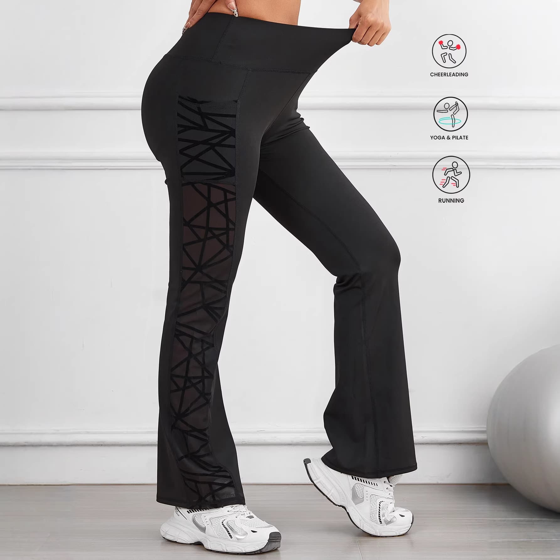 Cross-border high-waist contrasting color splicing running trousers, belly-controlling butt-lifting yoga wear, fitness sports nude tight leggings