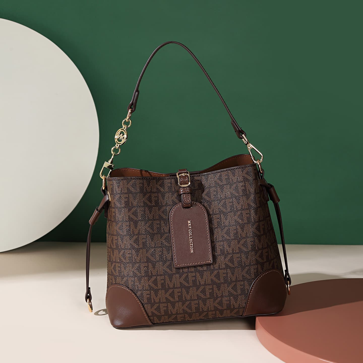 MKF Large Capacity Bag for Women 2026 Trendy Niche Bucket Bag Contrast Color Crossbody Shoulder Bag European and American Retro Style Crossbody