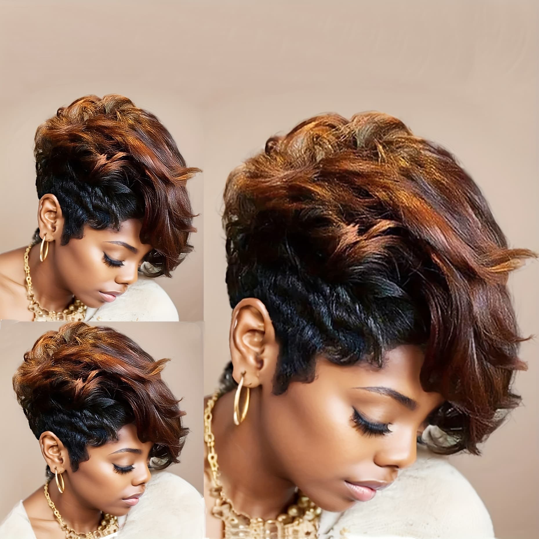 2025 New Cross-Border Dropshipping: Black Short Hair with Brown-Gold Bangs and Elegant Curls