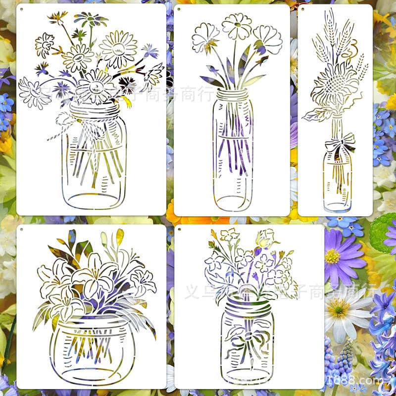 Vintage Mason Vase Painting Template, PET Hollow-out Spray Painting Decorative Painting
