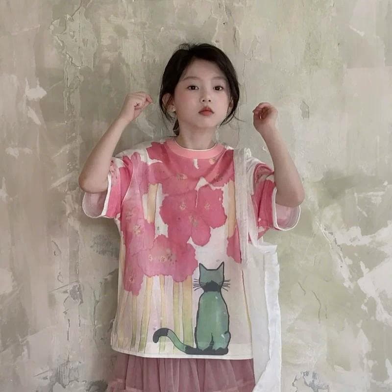 Girls Short Sleeve T-Shirt Kids Base Layer Summer 2025 New Trendy Big Kids Clothes High-End Design Top