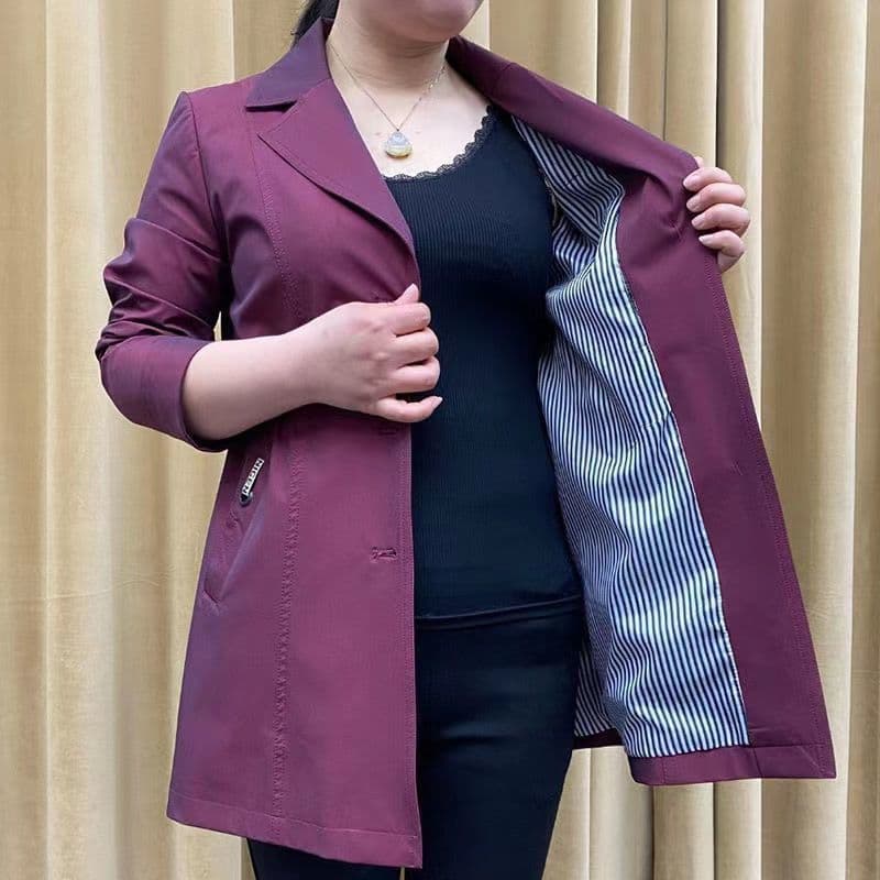 Spring/Autumn New Mid-Length Trench Coat, Fashionable Middle-Aged and Elderly Mom's Top, Plus Size Women's Clothing