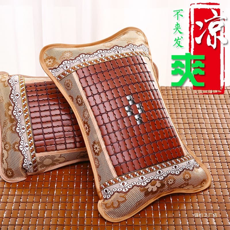 Summer Cooling Pillow, Mahjong Mat Bamboo Rattan Pillow with Tea Leaves, Student and Adult Ice Silk Single Pillow Insert, Seasonal Cooling Silk Flower