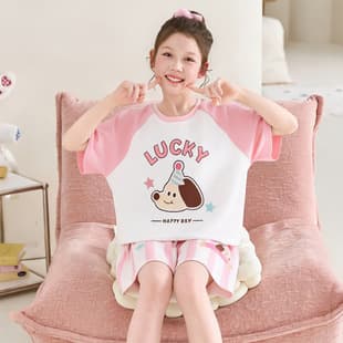 100% Cotton Pajamas for Kids Summer Girls Cartoon Short Sleeve Shorts Homewear Girls Set New
