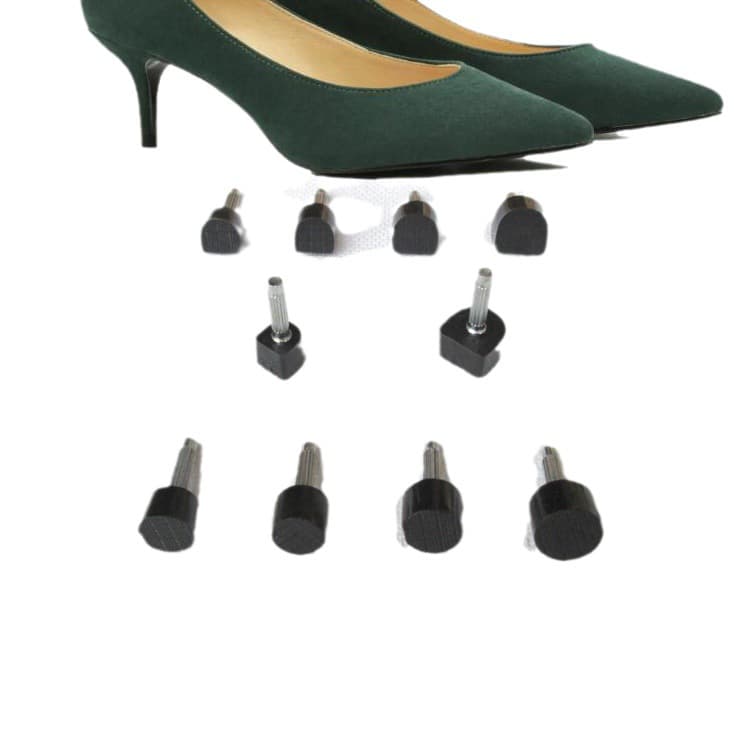 High heels with durable, wear-resistant, non-slip heel counter and chunky or thin core, available in black and apricot sheer.