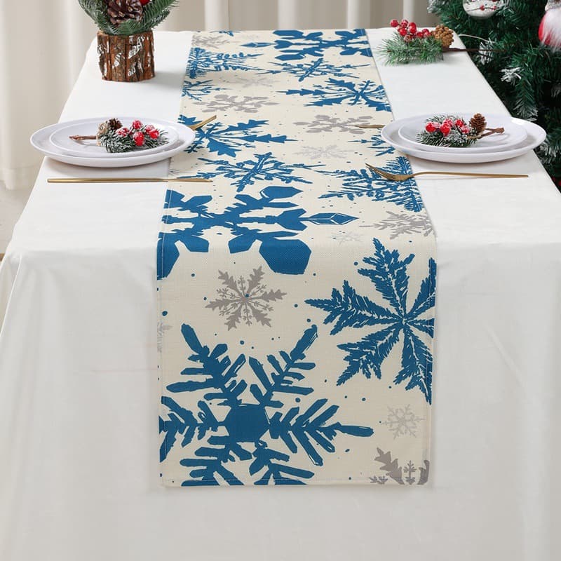 Christmas Decoration Table Runner Party Setup Snowflake Pinecone Linen Printed Tablecloth Warm Atmosphere Home Decor