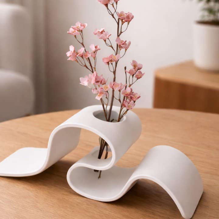 New cross-border 3D printed minimalist wave-shaped flower holder, stylish and unique modern minimalist design vase