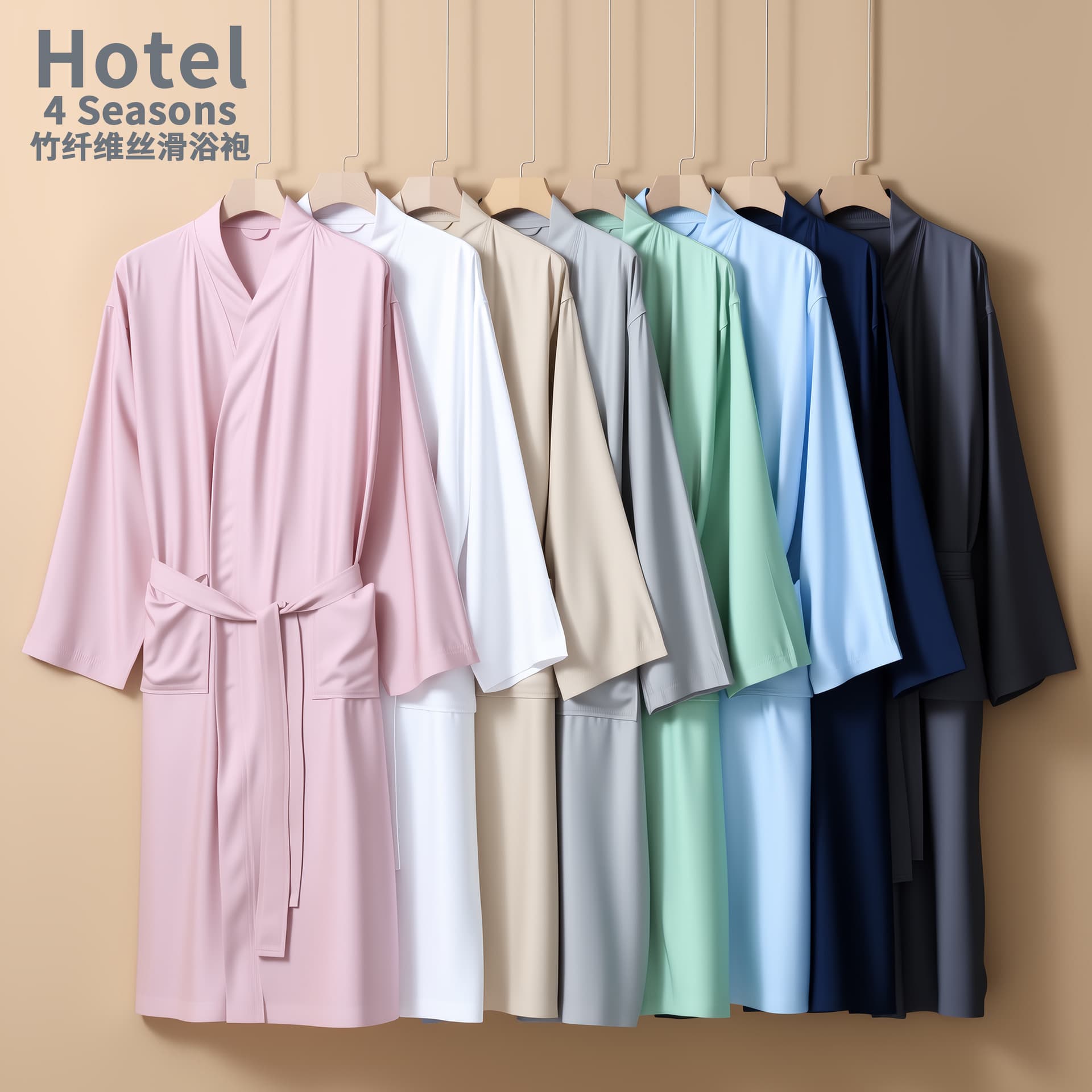 Bamboo fiber bathrobe thin summer home wearable pajamas bathrobe solid color breathable mid-length couple home clothes