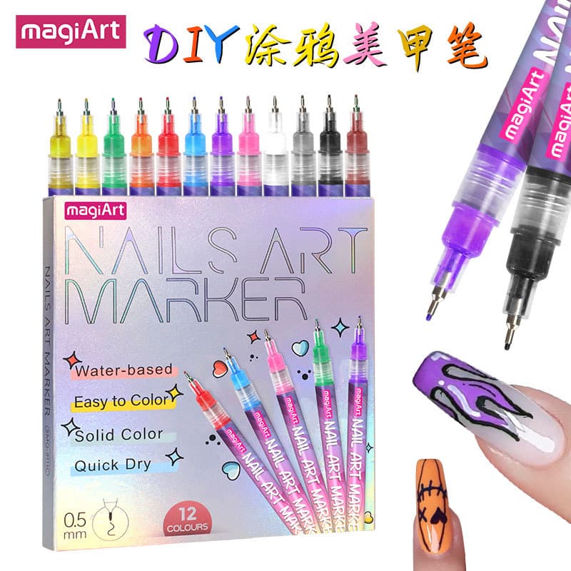 Somagic Nail Doodle Pen 12-Color Acrylic Paint Set for Quick-Dry Nail Art, Dotting, and Lining DIY
