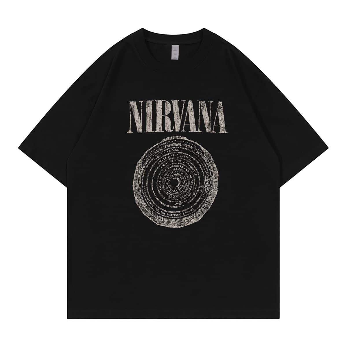 Nirvana Band American Casual Retro Drop Shoulder Loose Round Neck Rock Short Sleeve T-Shirt Black and White