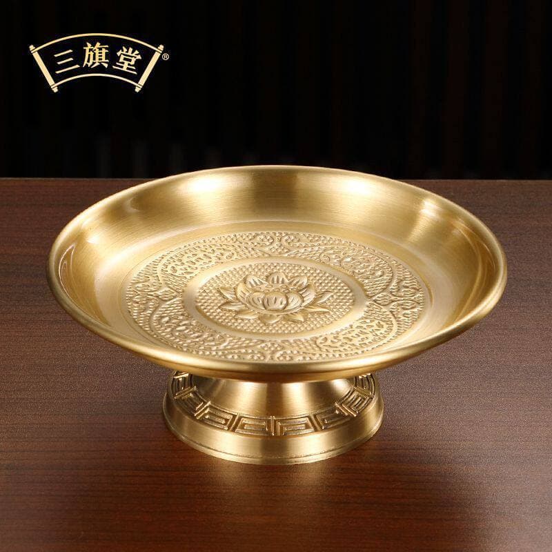 Pure Brass Offering Plate Lotus Design for Home Buddhist Altar Fruit Tray Auspicious Wealth Plate for Guan Yin and God of Wealth